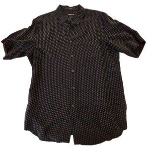 Claiborne Mens Geometric Print Short Sleeve Silk Button-up Shirt Black Large